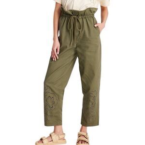 NEW Future Collective Jenny K. Lopez High-Waisted Eyelet Pants Olive Green 8